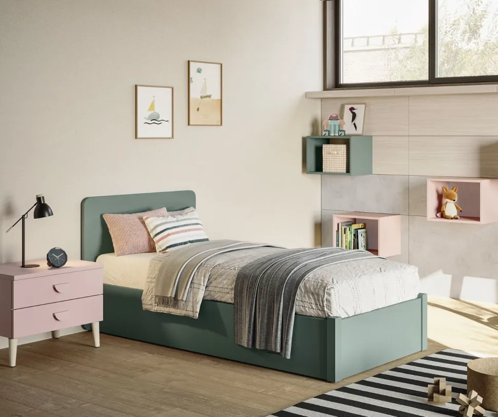 Letto singolo contenitore Verde alpi disponibile in 3 misure linea Arone