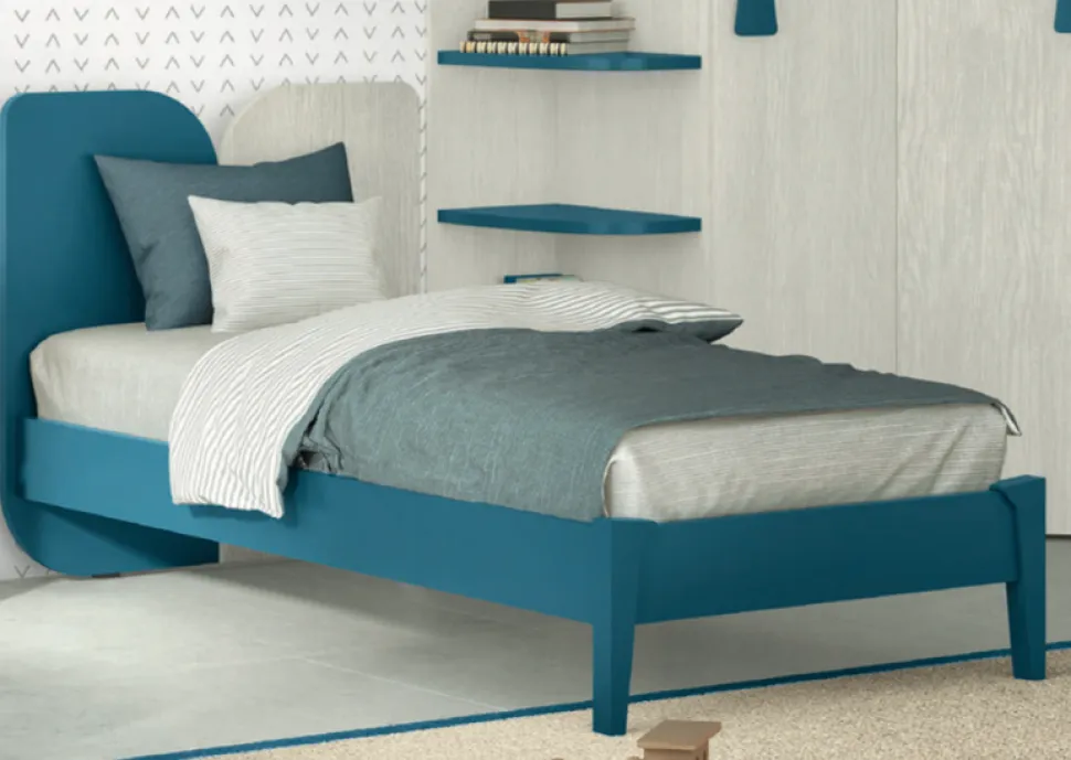 Letto Singolo con testiera bicolore sagomata Linus 15 colorazioni