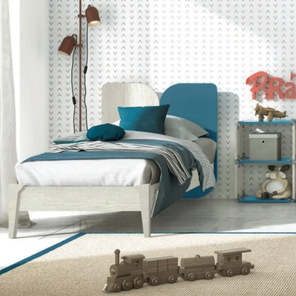 Letto Singolo con testiera bicolore sagomata Linus 15 colorazioni
