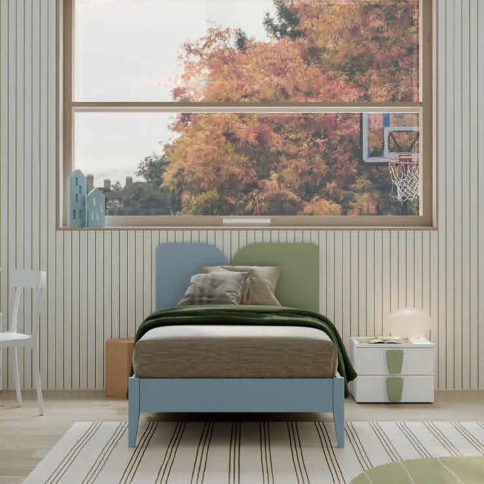 Letto Singolo con testiera bicolore sagomata Linus 15 colorazioni