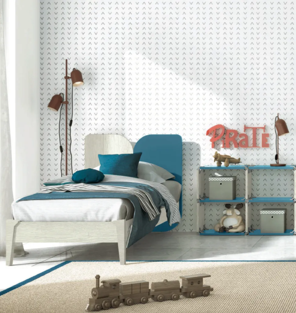 Letto Singolo con testiera bicolore sagomata Linus 15 colorazioni