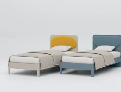 Letto singolo con testiera con cuscino disponibile in 3 versioni e 26 colorazioni linea Airone