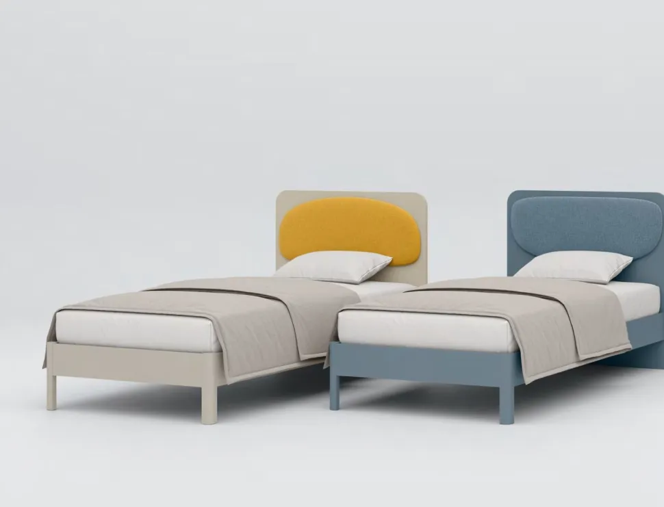 Letto singolo con testiera con cuscino disponibile in 3 versioni e 26 colorazioni linea Airone