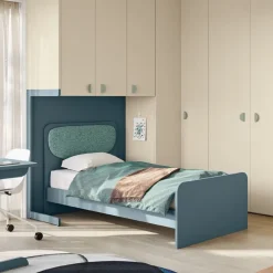 Letto singolo con testiera con cuscino disponibile in 3 versioni e 26 colorazioni linea Airone