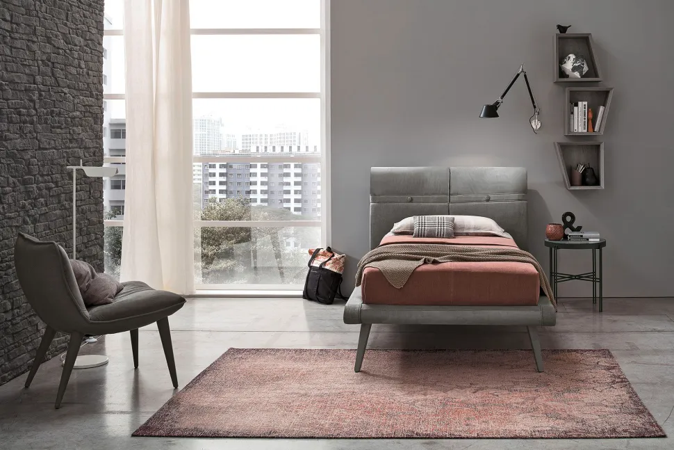 Letto singolo Corfù linea Dreamer in finitura Ghiaccio