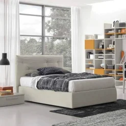 Letto Singolo imbottito in tessuto Ramon disponibile in vari colori