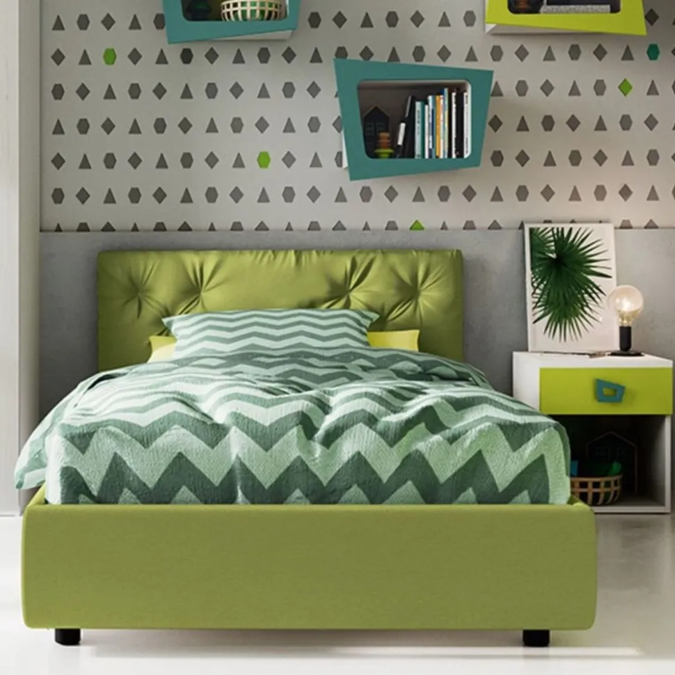 Letto Singolo imbottito in tessuto Ron disponibile in vari colori