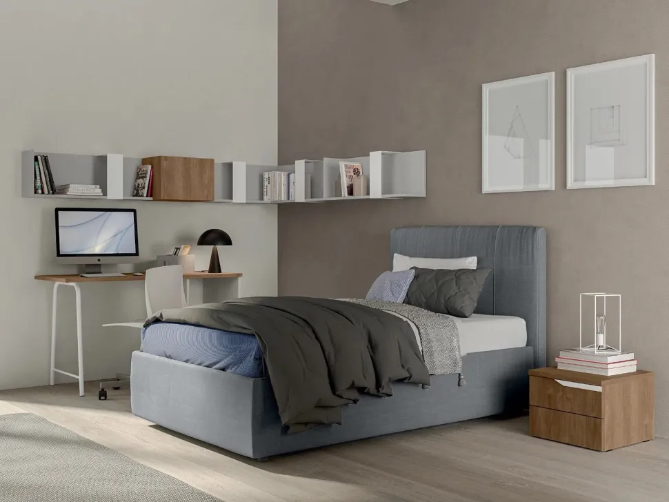 Letto Singolo imbottito in tessuto Apollo disponibile in vari colori