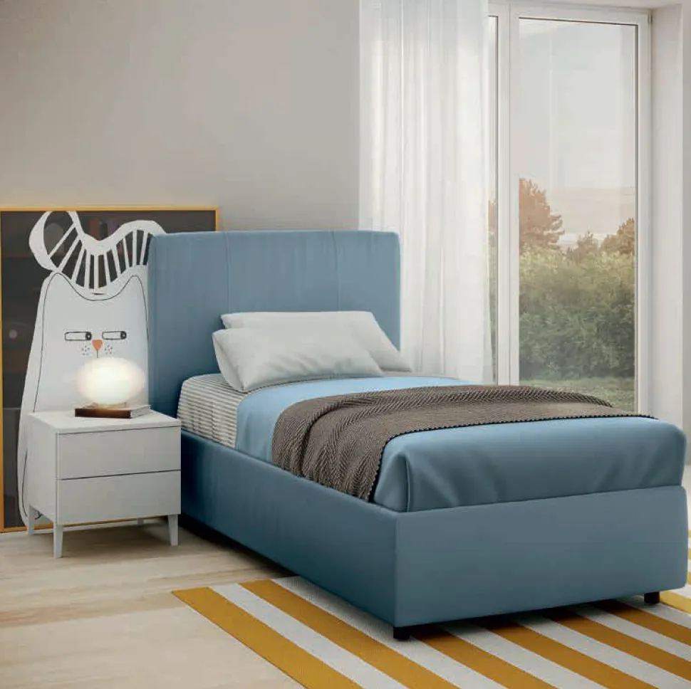 Letto Singolo imbottito in tessuto Apollo disponibile in vari colori