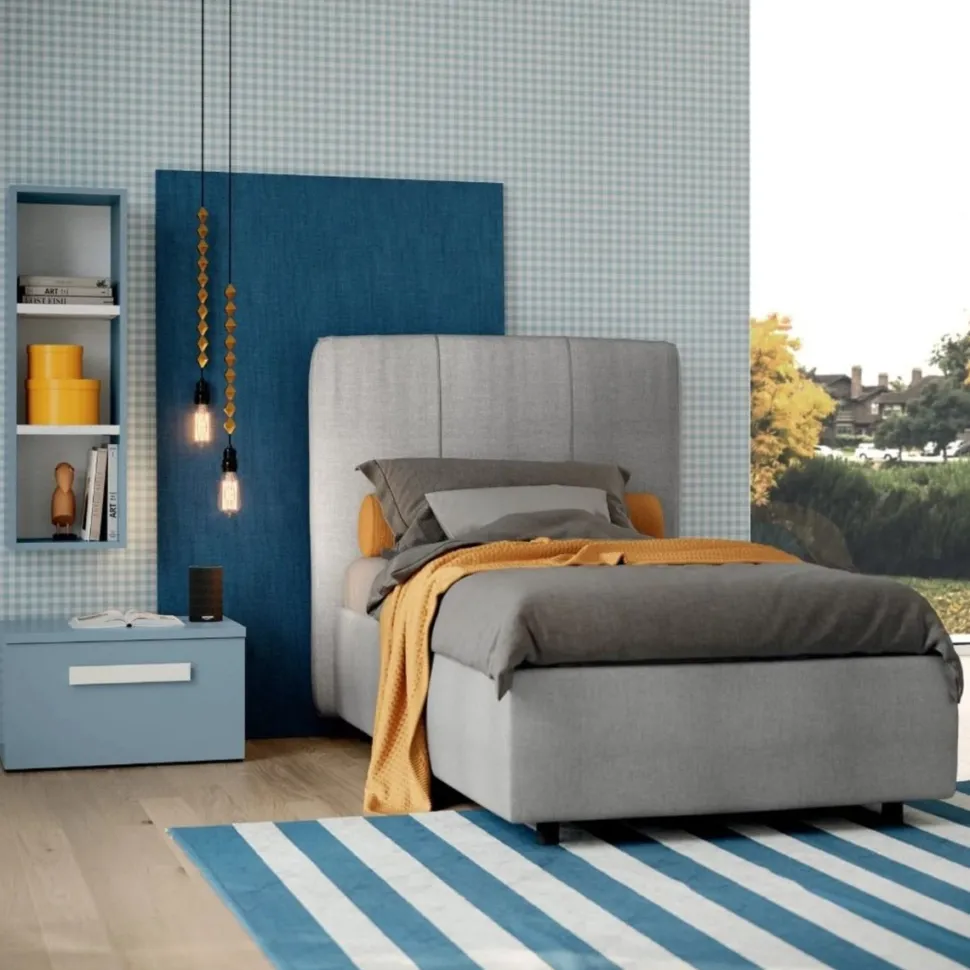 Letto Singolo imbottito in tessuto Apollo disponibile in vari colori