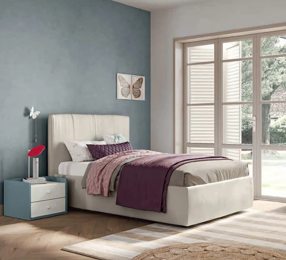 Letto Singolo imbottito in tessuto Apollo disponibile in vari colori