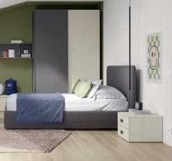 Letto Singolo imbottito in tessuto Dani disponibile in vari colori
