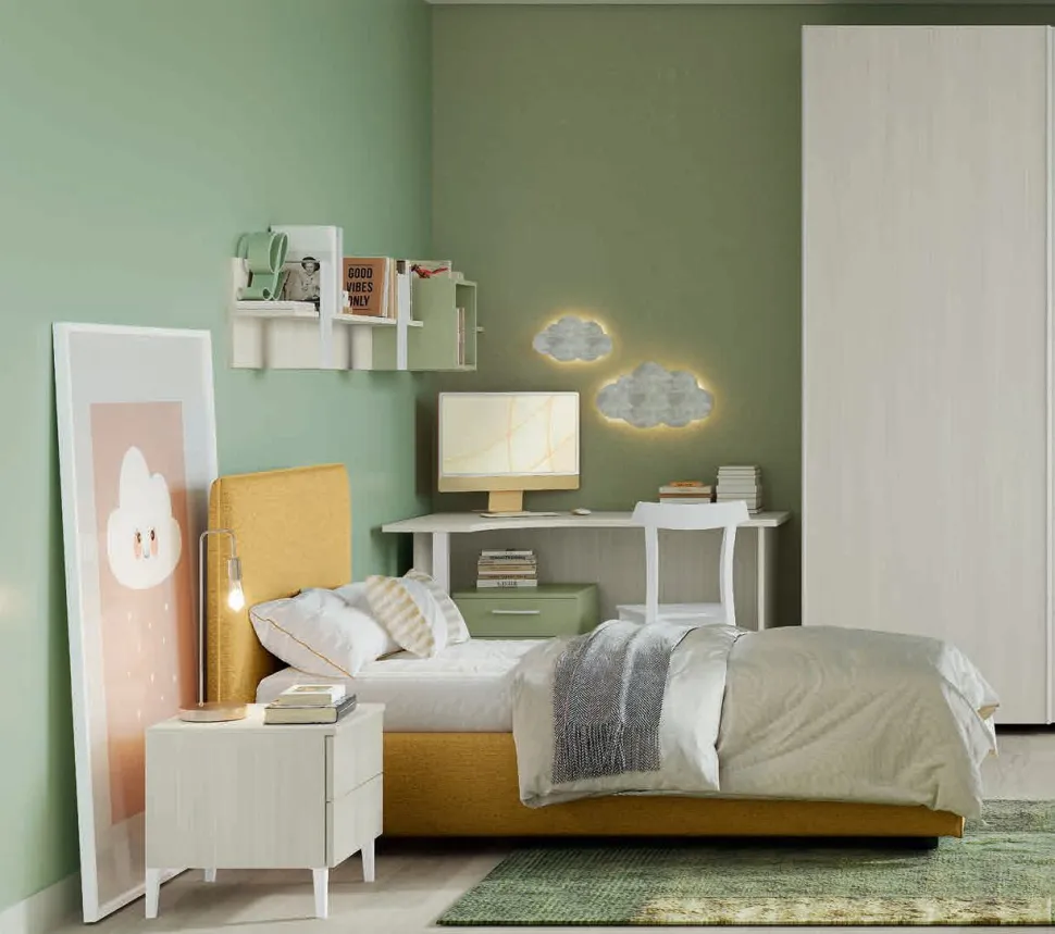 Letto Singolo imbottito in tessuto Dani disponibile in vari colori