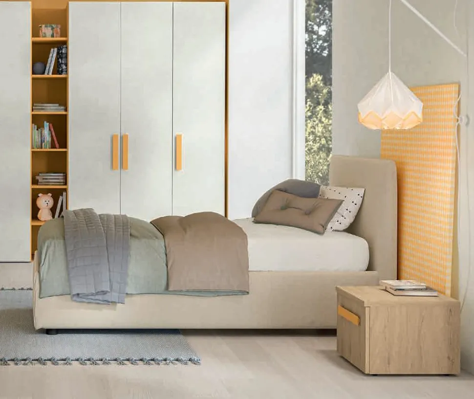 Letto Singolo imbottito in tessuto Dani disponibile in vari colori