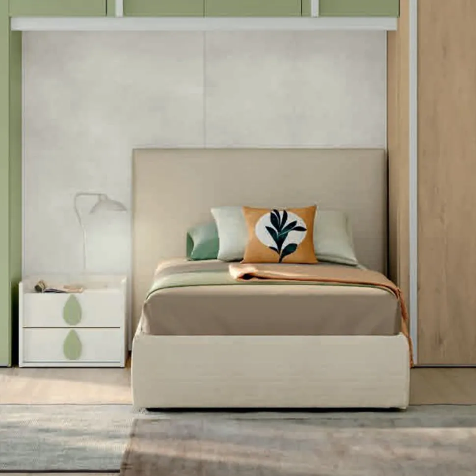 Letto Singolo imbottito in tessuto Dani disponibile in vari colori