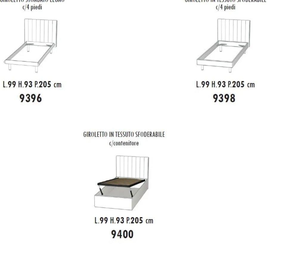 Letto singolo Linda linea Fly imbottito in tessuto