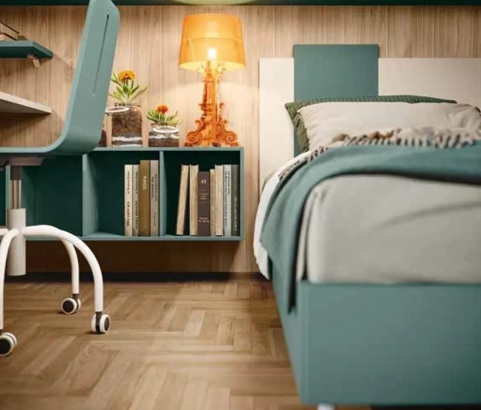 Letto Singolo Moderno con Testiera Sagomata Bicolore (Misure e Colori Personalizzabili)