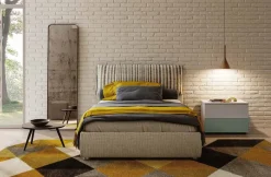 Letto singolo moderno con testiera in tessuto a righe e struttura imbottita Beige