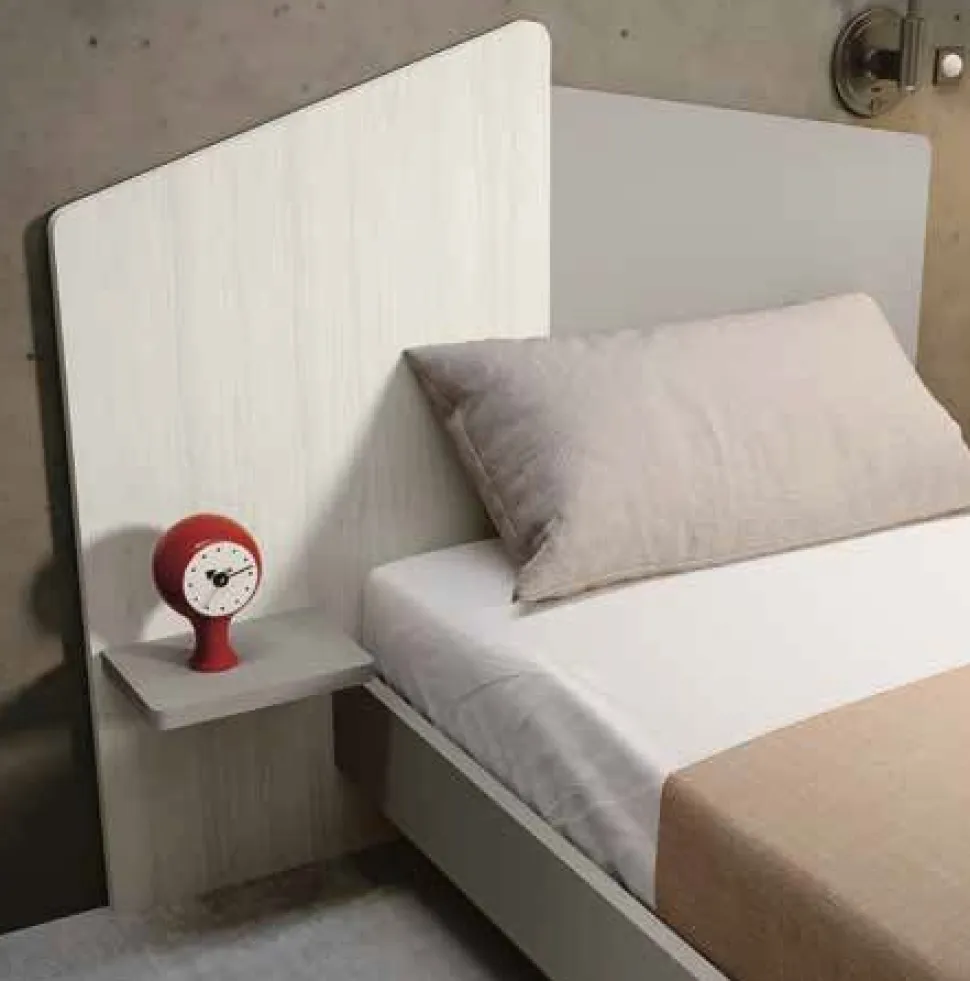 Letto singolo moderno in legno Bianco Frassino e Grigio con testiera asimmetrica bicolore disponibile in 4 misure e vari colori