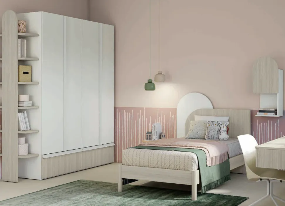 Letto singolo multifunzionale con testiera bicolore disponibile in 5 varianti e 13 colorazioni