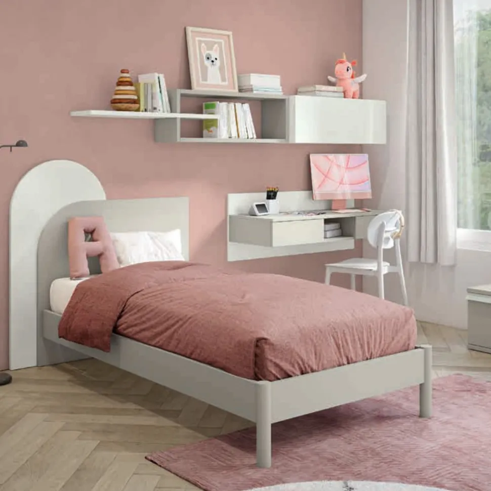 Letto singolo multifunzionale con testiera bicolore disponibile in 5 varianti e 13 colorazioni