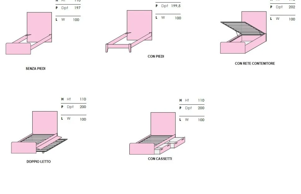 Letto singolo multifunzionale Leo disponibile in 5 versioni e 15 colorazioni