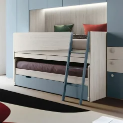 Letto singolo multifunzionale 3 letti e scrittoio estraibile in Carta da zucchero e Bianco altea disponibile in vari colori