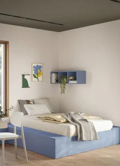 Letto singolo salvaspazio linea Airone con rete contenitore a doghe