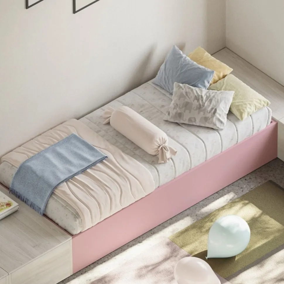 Letto singolo salvaspazio linea Airone con rete contenitore a doghe