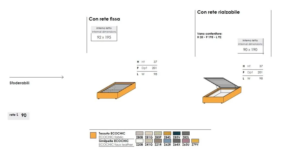 Letto Singolo senza testiera imbottito in tessuto Sofy disponibile in vari colori