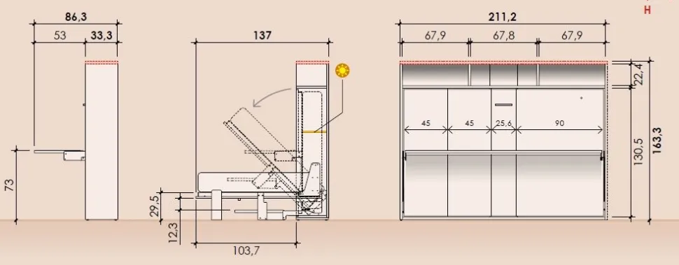 Letto una piazza e mezza a scomparsa Gabri linea Airone