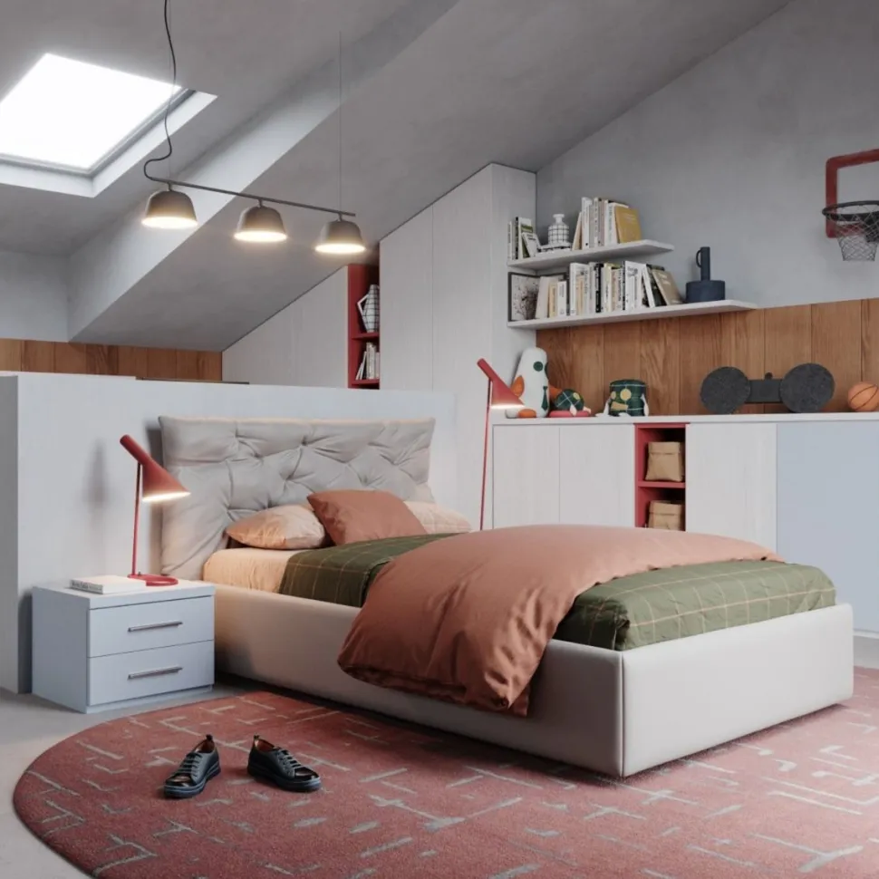 Letto una piazza e mezza contenitore in tessuto sfoderabile Toby linea Colorfull