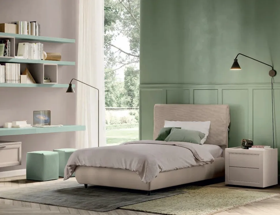 Letto una piazza e mezza imbottito Dominique linea Omega disponibile in vari colori
