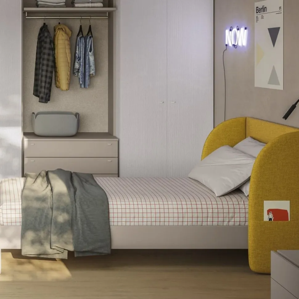 Letto una piazza e mezzo Box linea Airone con testiera imbottita