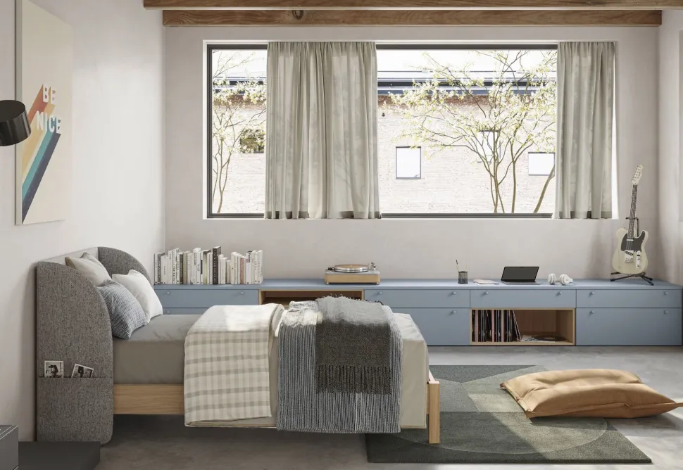 Letto una piazza e mezzo Box linea Airone con testiera imbottita