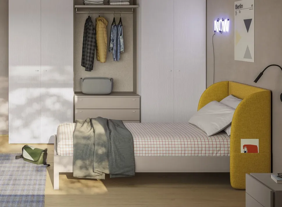 Letto una piazza e mezzo Box linea Airone con testiera imbottita