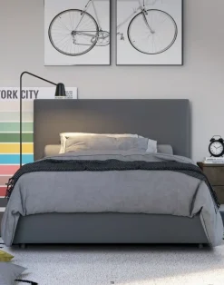 Letto una piazza e mezzo imbottito in tessuto Dani disponibile in vari colori
