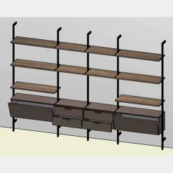 Libreria a parete con pali in alluminio moderna componibile con cassetti disponibile in vari colori