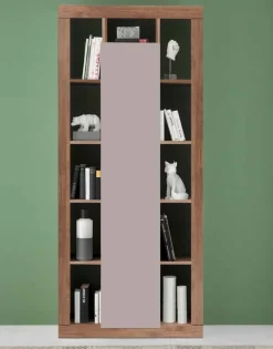 Libreria con anta e vani a giorno Ines linea Verona finitura Cashmere e Rovere Mercure