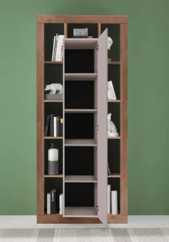 Libreria con anta e vani a giorno Ines linea Verona finitura Cashmere e Rovere Mercure