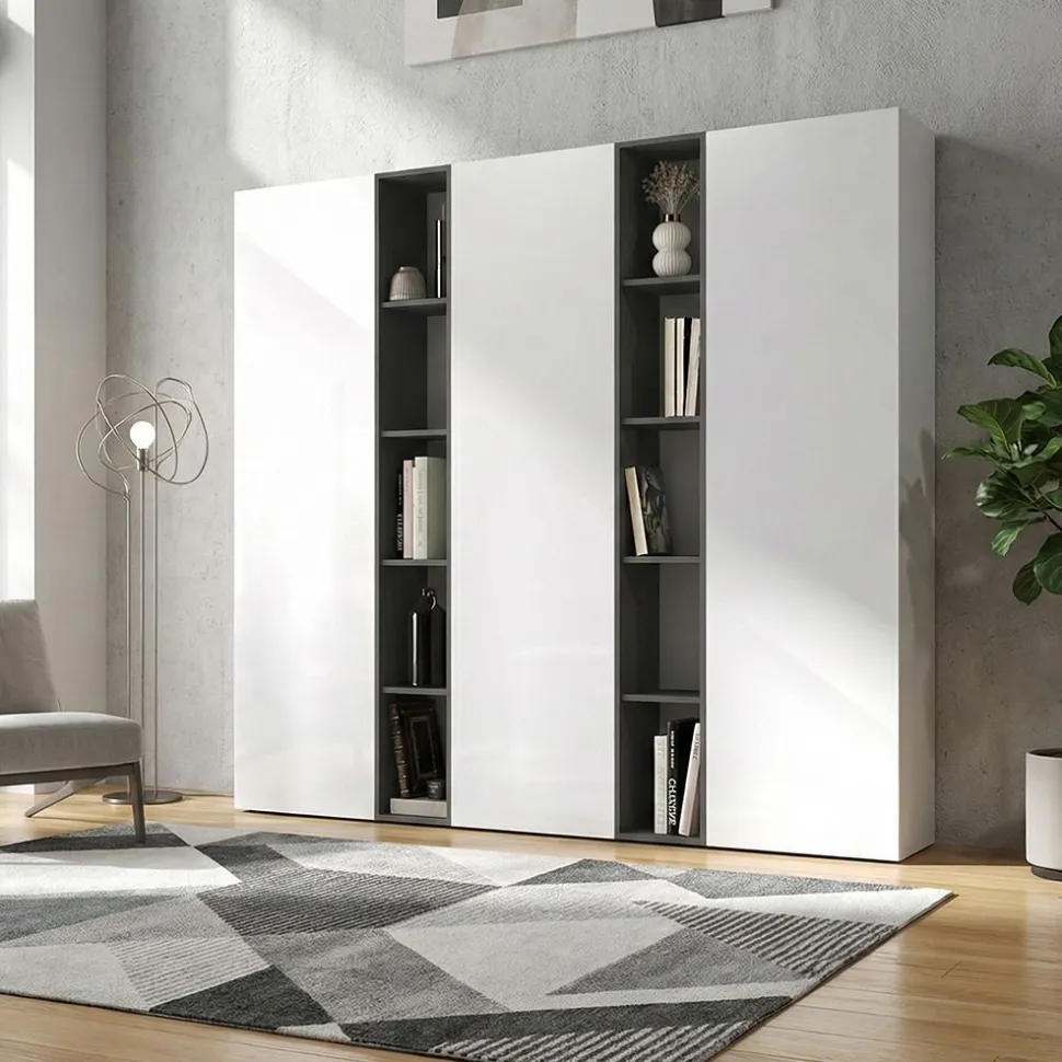 Libreria con ante a battente e vani a giorno dimensioni 221x186 h