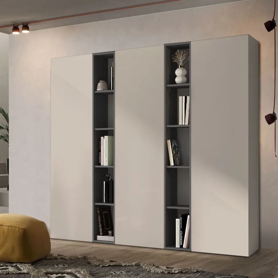 Libreria con ante a battente e vani a giorno dimensioni 221x186 h