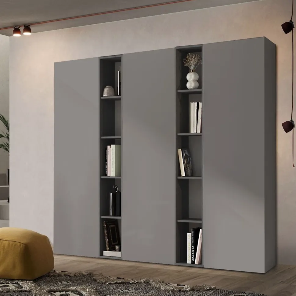 Libreria con ante a battente e vani a giorno dimensioni 221x186 h