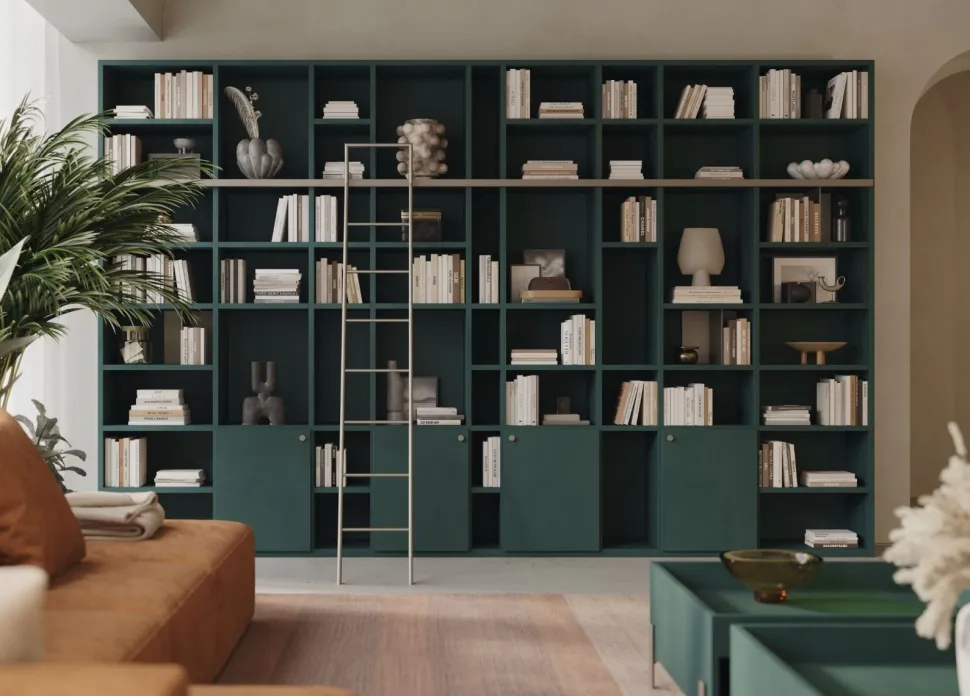 Libreria con ante battenti Adam linea Contact disponibile in 30 colori