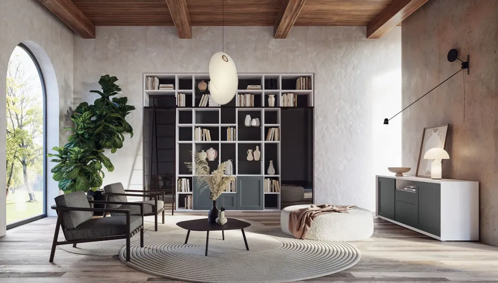 Libreria con ante battenti Firenze linea Contact disponibile in 30 colori