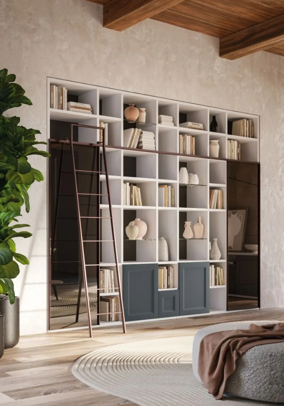 Libreria con ante battenti Firenze linea Contact disponibile in 30 colori