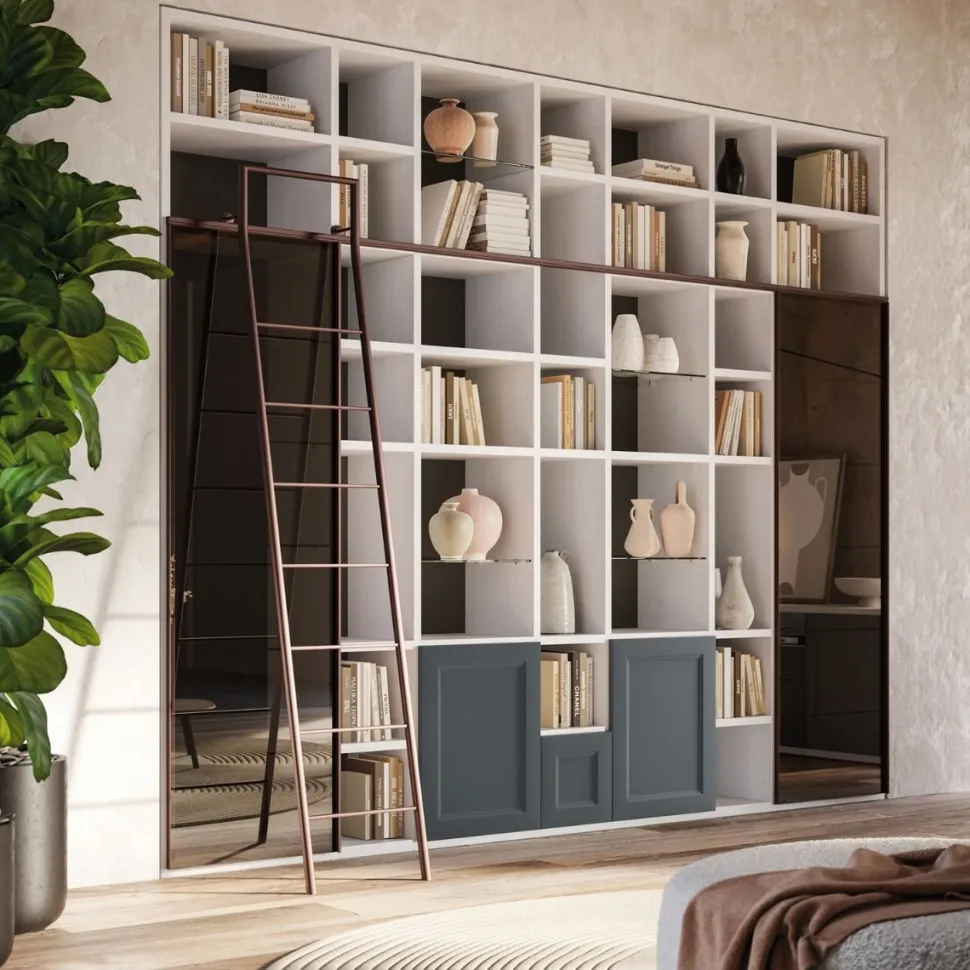 Libreria con ante battenti Firenze linea Contact disponibile in 30 colori