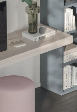 Libreria con ante in Vetro e scrivania sospesa disponibile in vari colori
