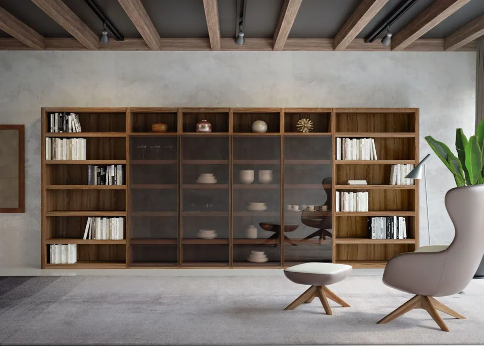 Libreria con ante in vetro reflex personalizzabile Pam linea Contact