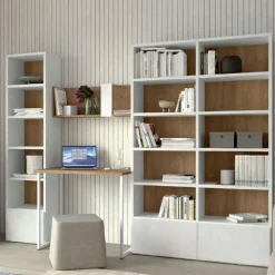Libreria con scrivania Bianco opaco e Rovere linea Zafferano 15 colorazioni